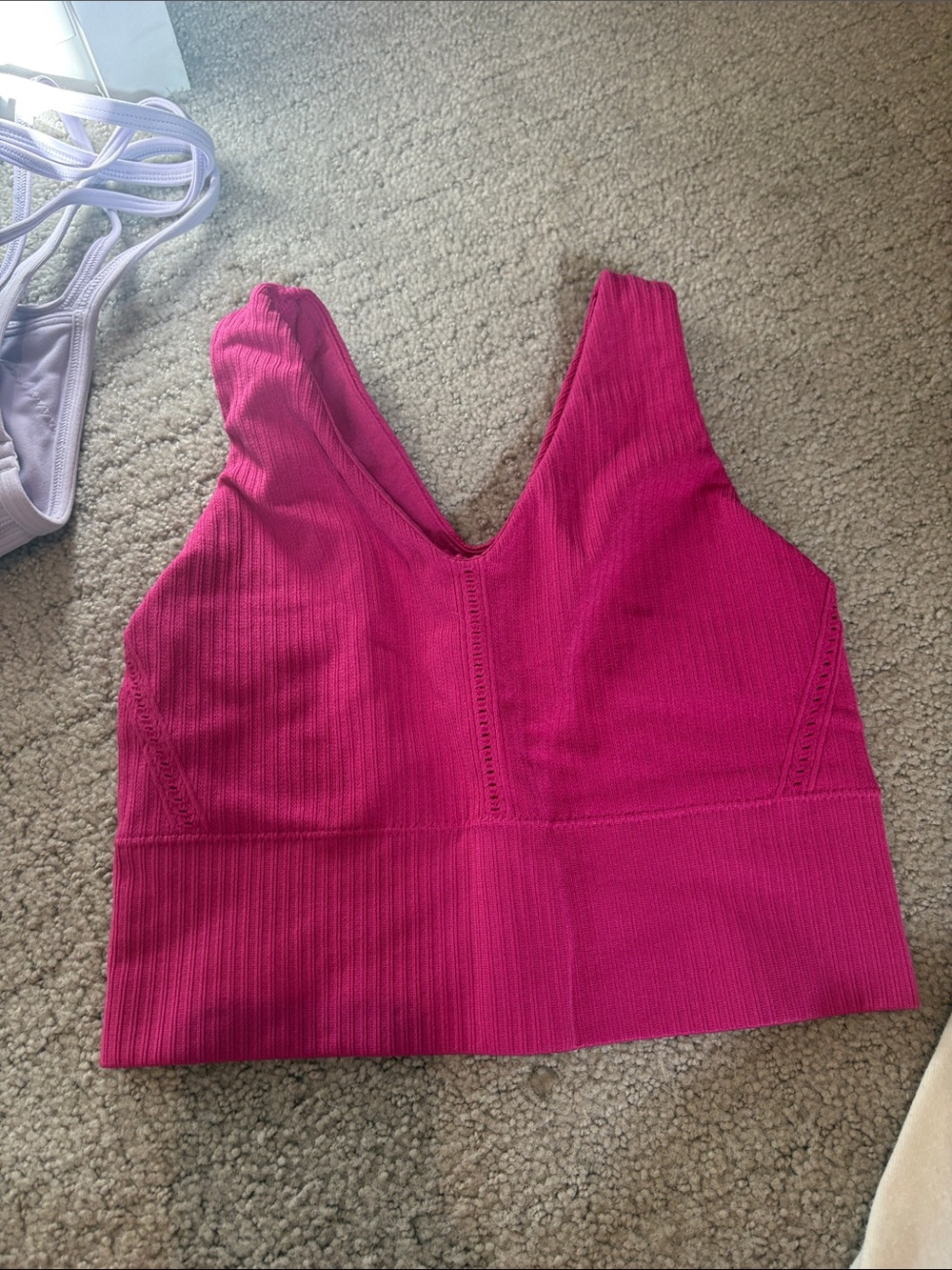 Pink Ribbed V-Neck Crop Tank